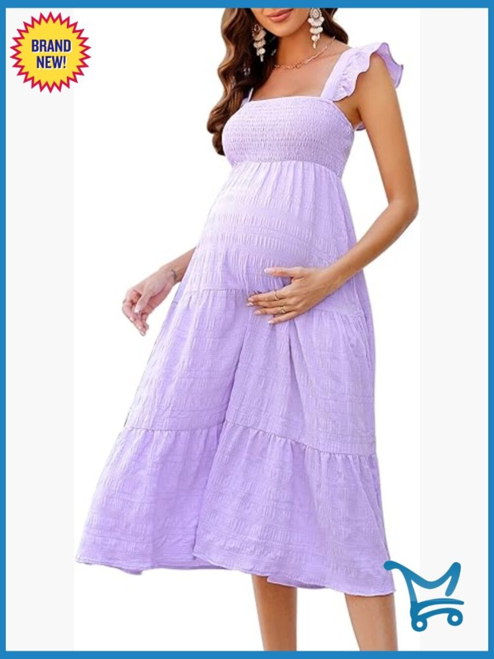 Sleeveless Smocked Square Neck Ruffle Maternity Midi Dress